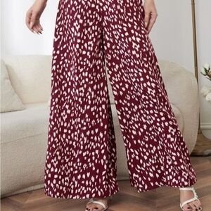 Crescent maroon and white spotted wide leg pants NEW